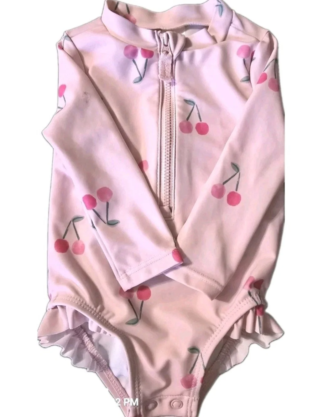 Carter's Girls 6M One Piece Rash Guard Swimsuit Pink Cherry Long Sleeve Zip NWOT